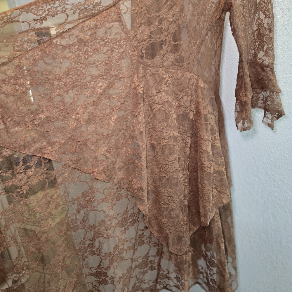 Brown Layered Lace Boho Romantic Duster Coat 2x Or‎ 3x Made In USA Western Ranch - Picture 9 of 14